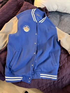 Blue and Gray Varsity Bomber Jacket - Classic Two-Tone Style